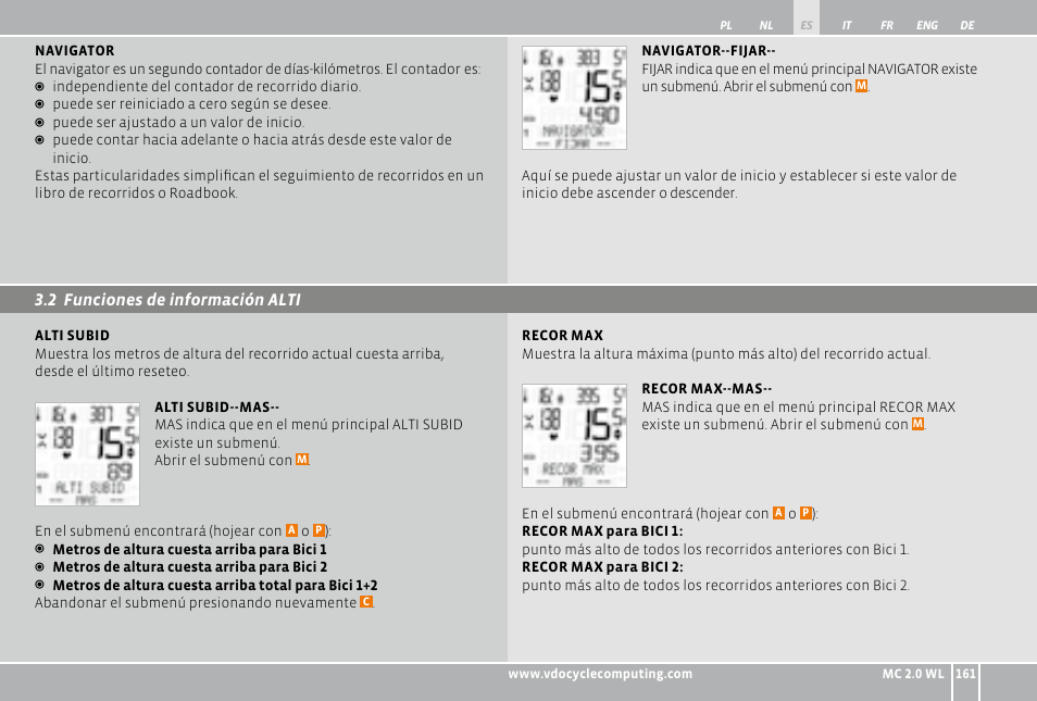 2 funciones de información alti | VDO WL MC 2.0 User Manual | Page 161 / 272