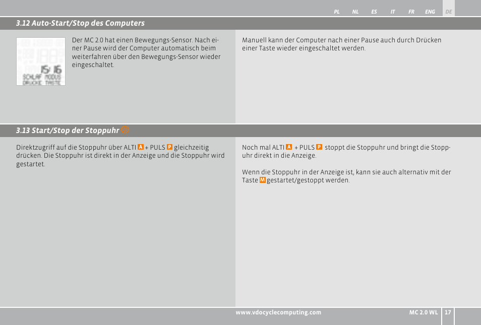 VDO WL MC 2.0 User Manual | Page 17 / 272