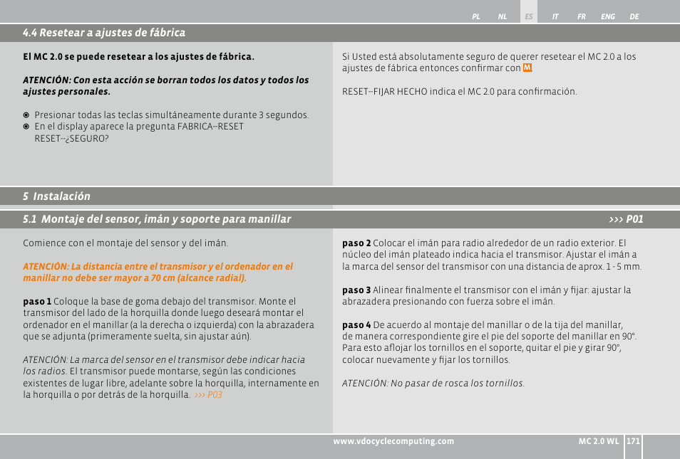 VDO WL MC 2.0 User Manual | Page 171 / 272