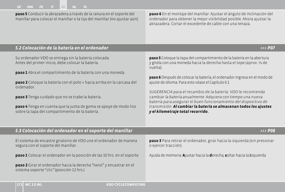 VDO WL MC 2.0 User Manual | Page 172 / 272