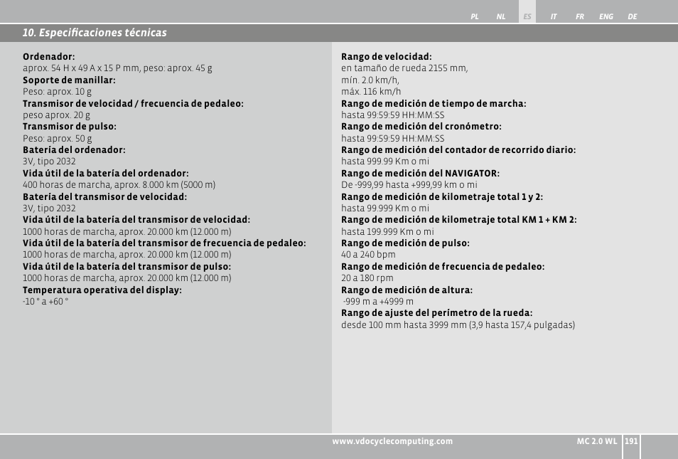 VDO WL MC 2.0 User Manual | Page 191 / 272