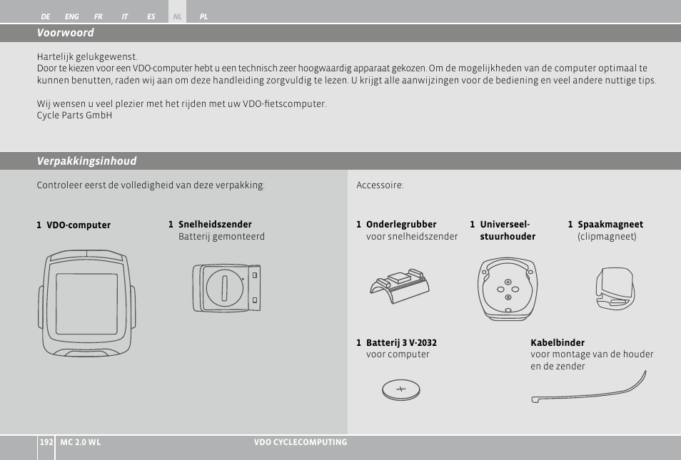 VDO WL MC 2.0 User Manual | Page 192 / 272