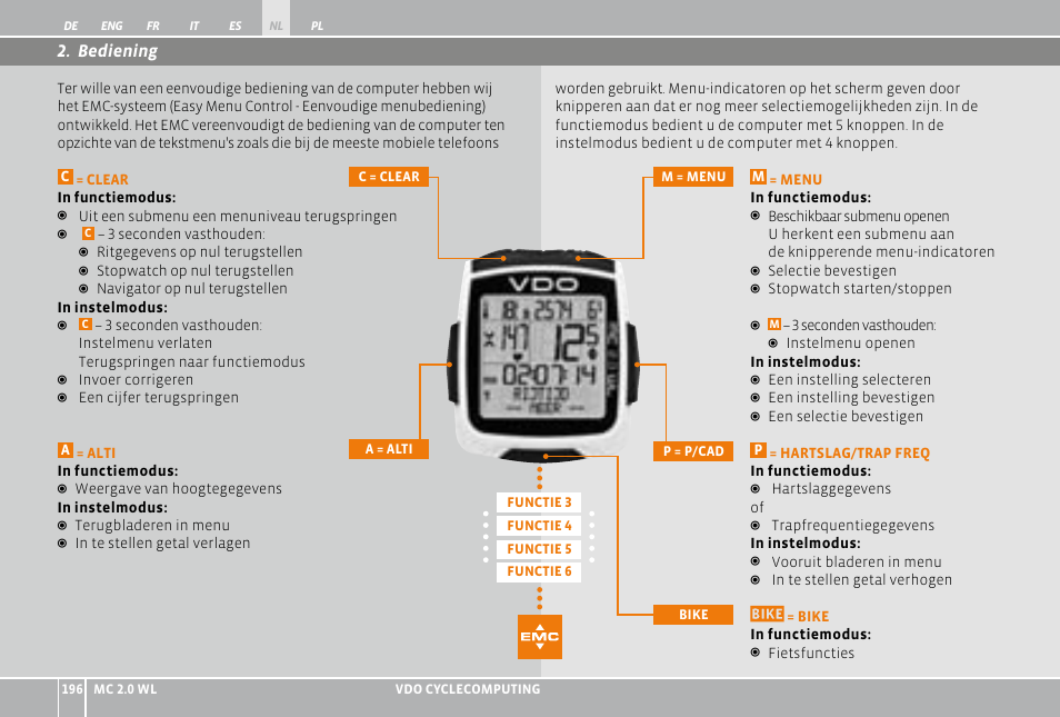 Bediening | VDO WL MC 2.0 User Manual | Page 196 / 272
