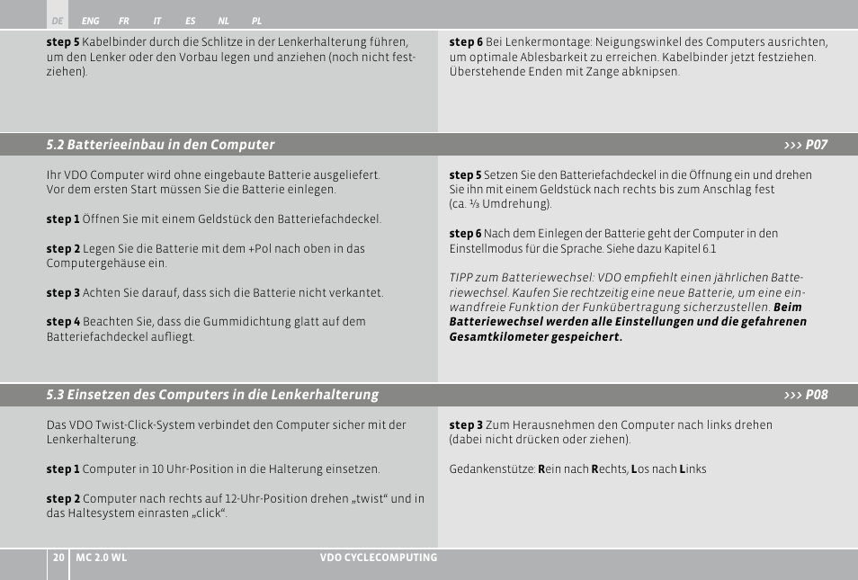 VDO WL MC 2.0 User Manual | Page 20 / 272