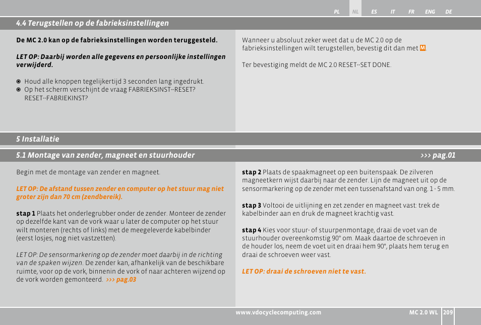 VDO WL MC 2.0 User Manual | Page 209 / 272