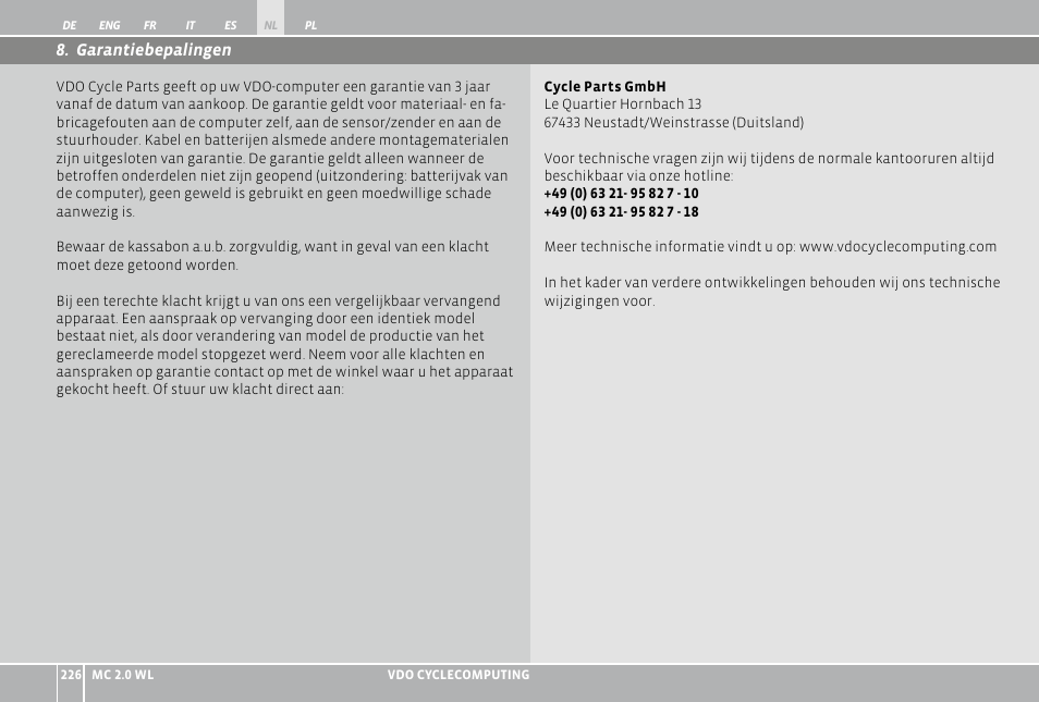 VDO WL MC 2.0 User Manual | Page 226 / 272
