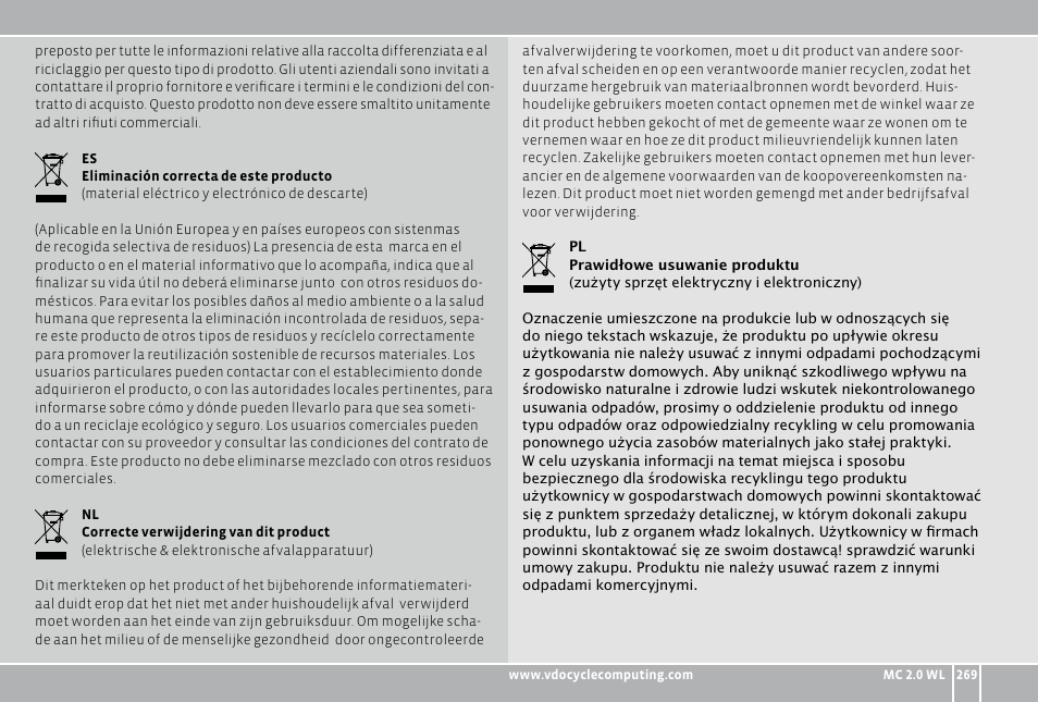 VDO WL MC 2.0 User Manual | Page 269 / 272