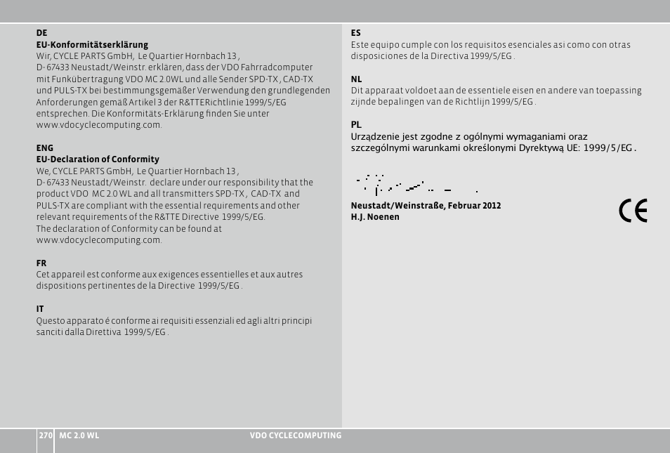 VDO WL MC 2.0 User Manual | Page 270 / 272