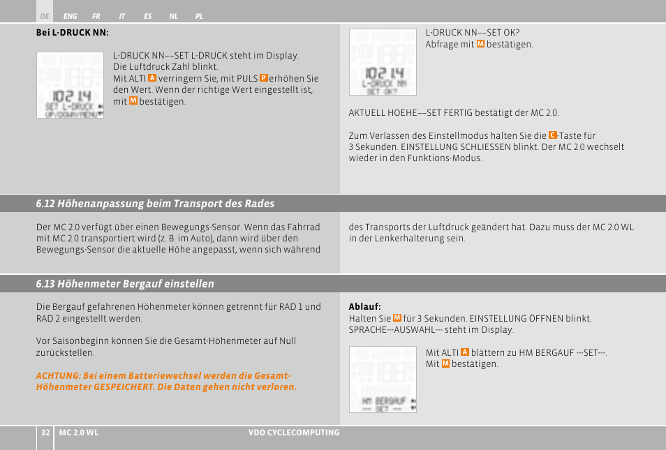 VDO WL MC 2.0 User Manual | Page 32 / 272