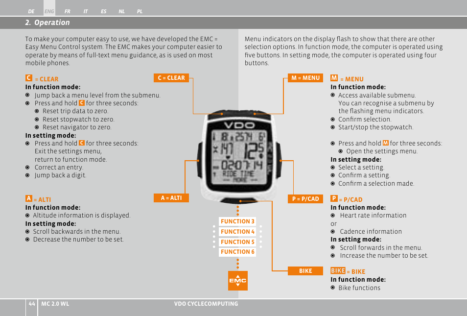 Operation | VDO WL MC 2.0 User Manual | Page 44 / 272