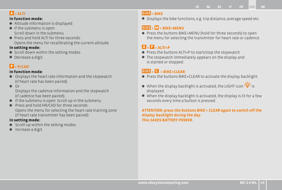 VDO WL MC 2.0 User Manual | Page 45 / 272