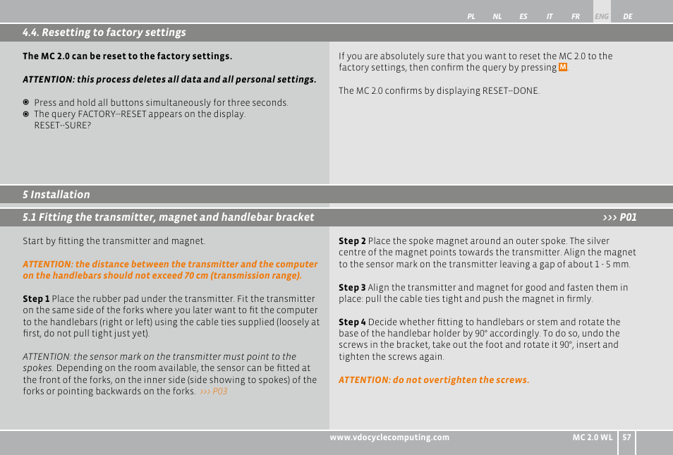 VDO WL MC 2.0 User Manual | Page 57 / 272