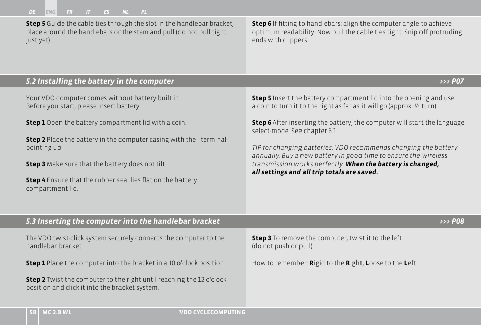 VDO WL MC 2.0 User Manual | Page 58 / 272