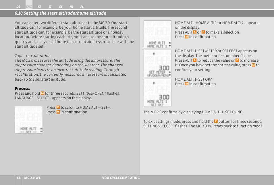 VDO WL MC 2.0 User Manual | Page 68 / 272