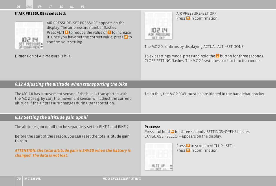 VDO WL MC 2.0 User Manual | Page 70 / 272