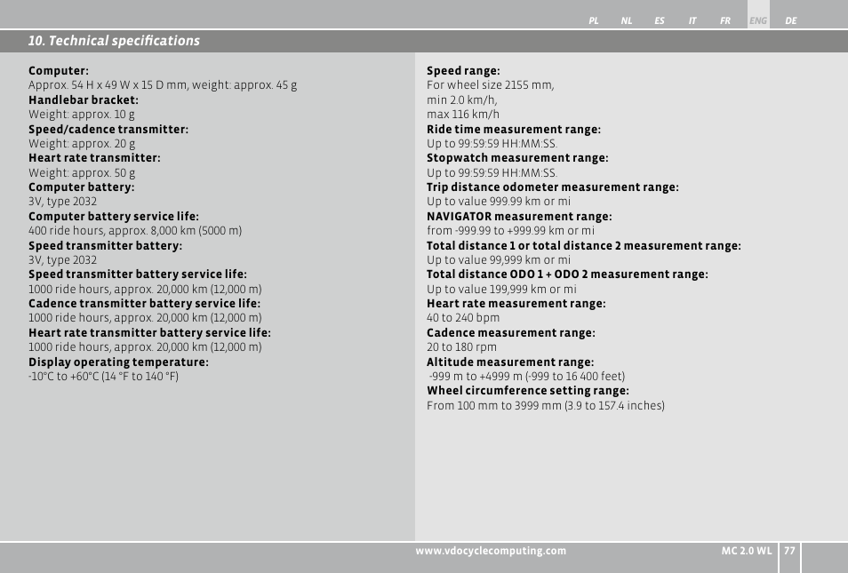 VDO WL MC 2.0 User Manual | Page 77 / 272