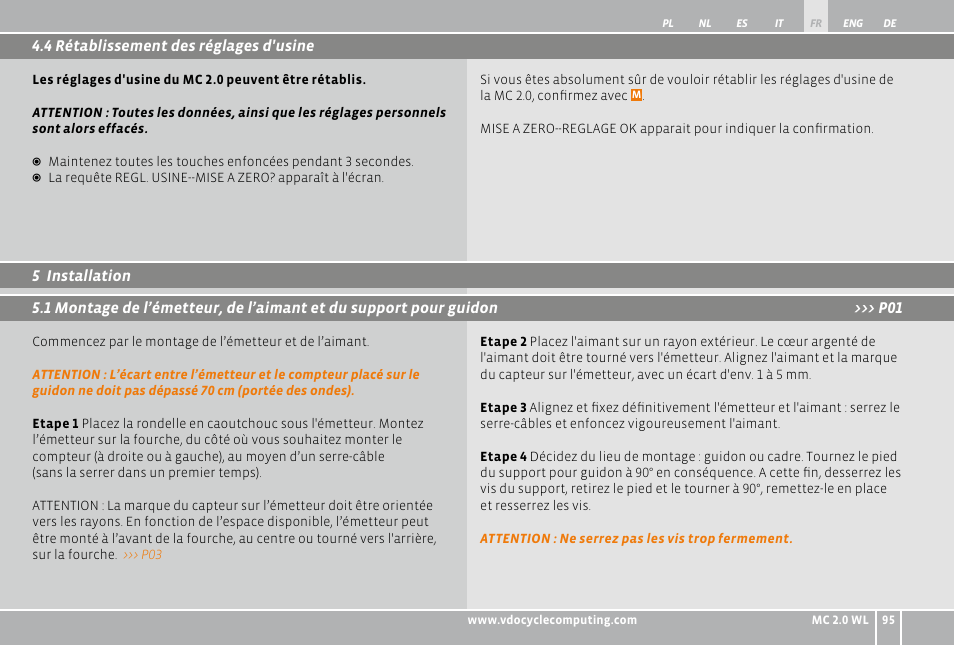 VDO WL MC 2.0 User Manual | Page 95 / 272