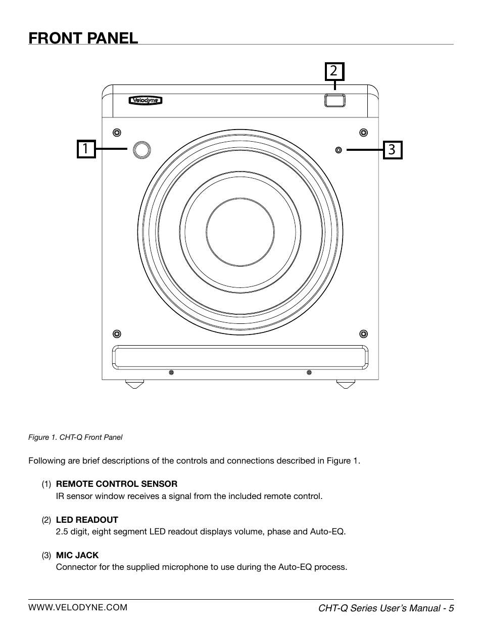 Front panel | Velodyne CHT-Q Series User Manual | Page 11 / 26