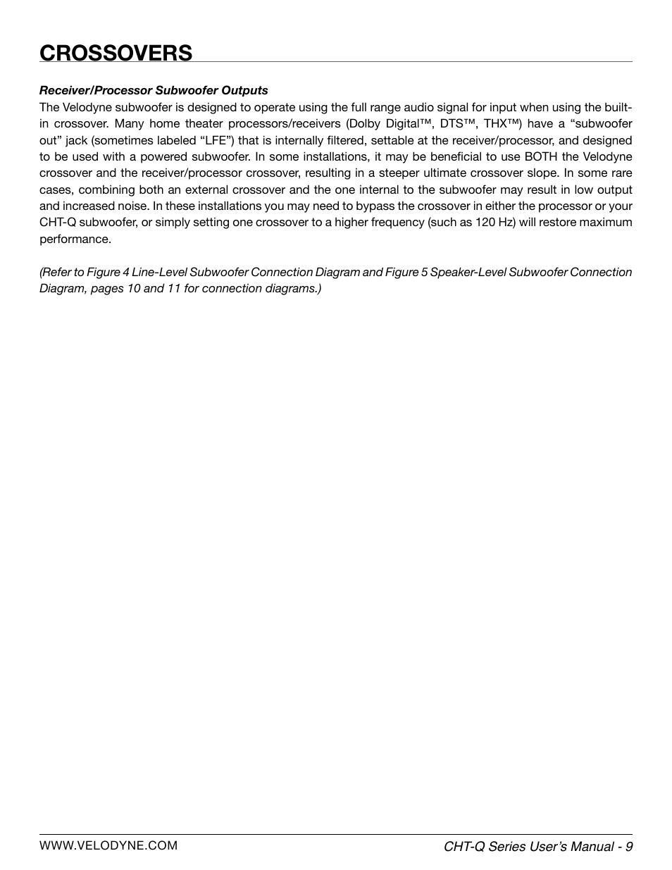 Crossovers | Velodyne CHT-Q Series User Manual | Page 15 / 26