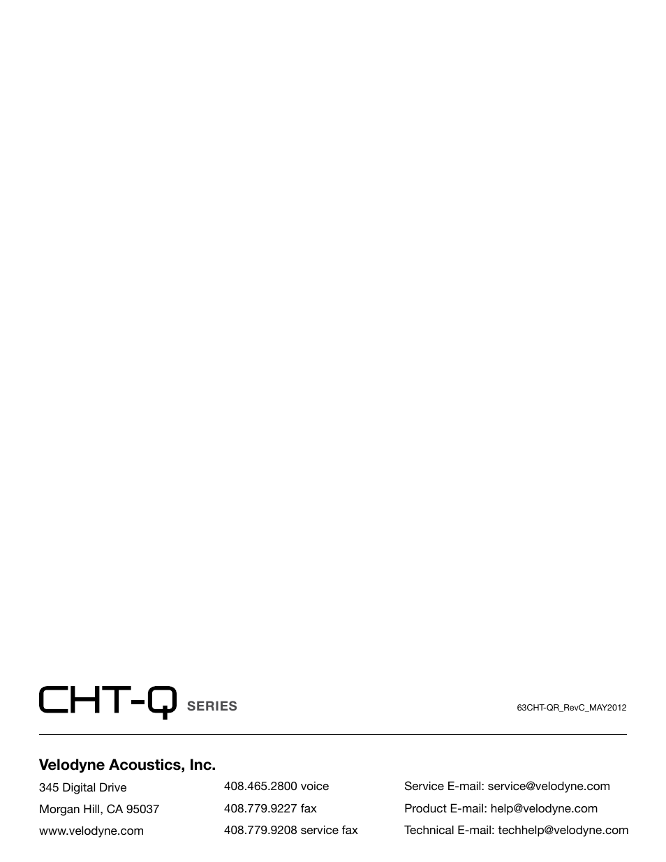 Velodyne acoustics, inc | Velodyne CHT-Q Series User Manual | Page 26 / 26