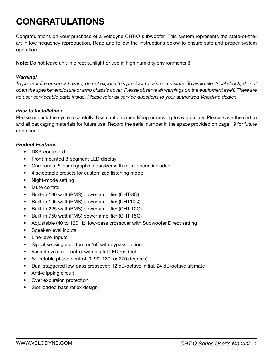 Velodyne CHT-Q Series User Manual | Page 7 / 26