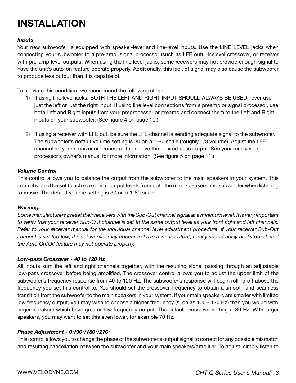 Installation | Velodyne CHT-Q Series User Manual | Page 9 / 26