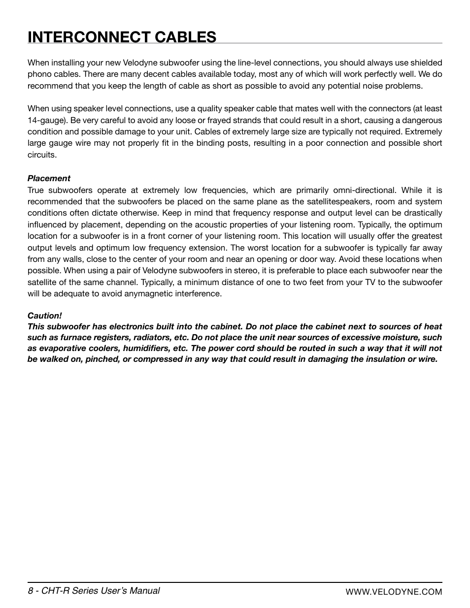 Interconnect cables | Velodyne CHT-R Series User Manual | Page 14 / 24