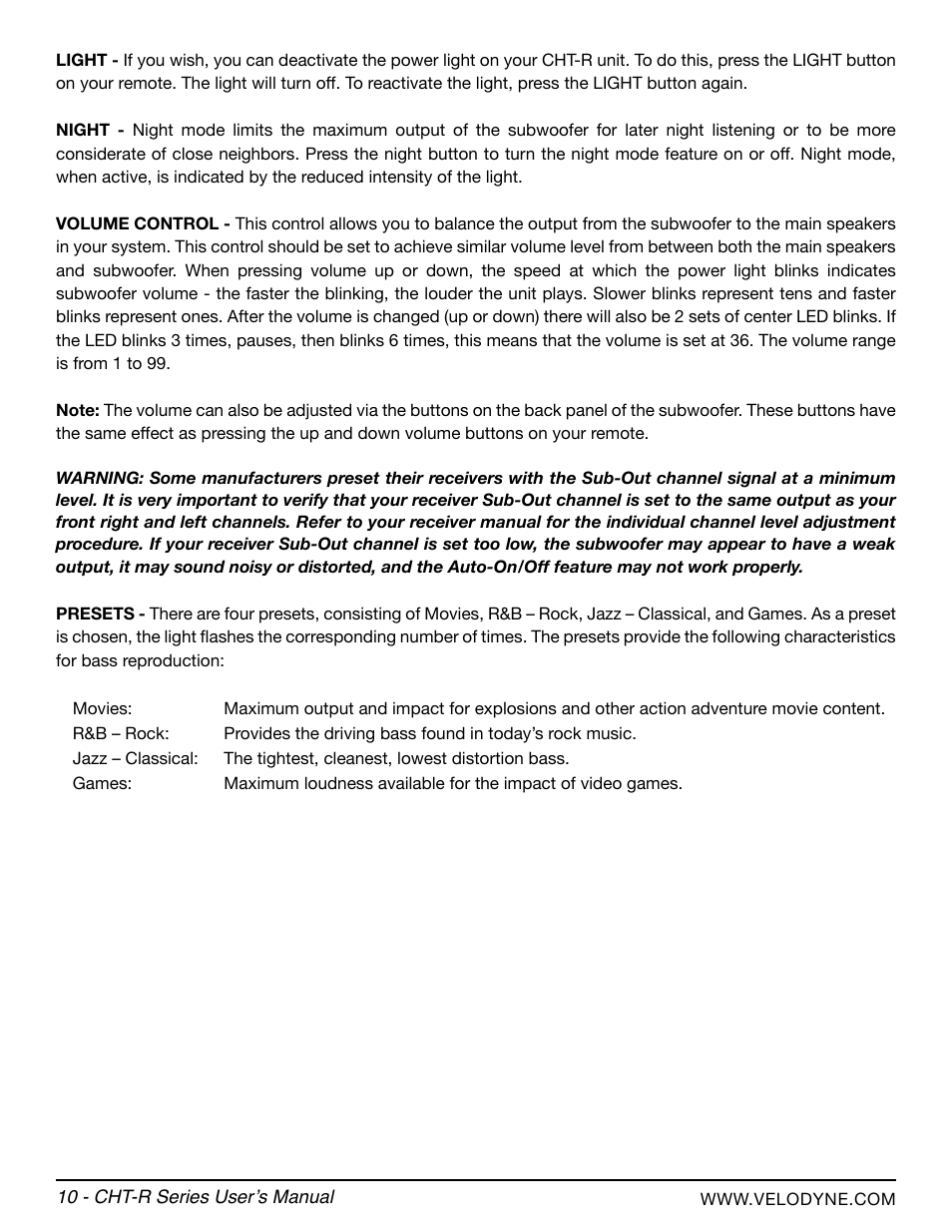 Velodyne CHT-R Series User Manual | Page 16 / 24