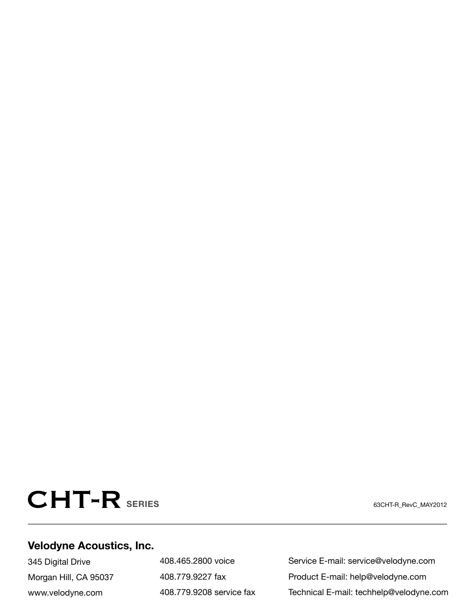 Velodyne acoustics, inc | Velodyne CHT-R Series User Manual | Page 24 / 24