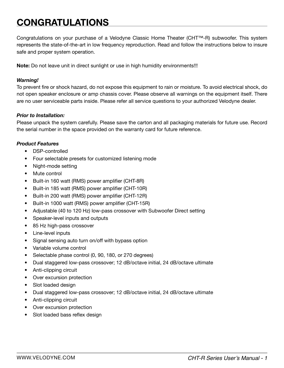 Velodyne CHT-R Series User Manual | Page 7 / 24