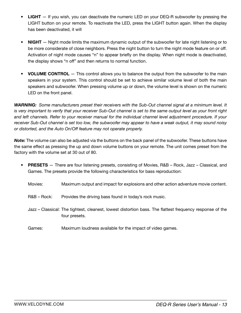 Velodyne DEQ-R Series User Manual | Page 19 / 26