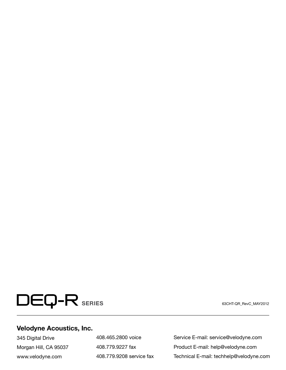 Velodyne acoustics, inc | Velodyne DEQ-R Series User Manual | Page 26 / 26