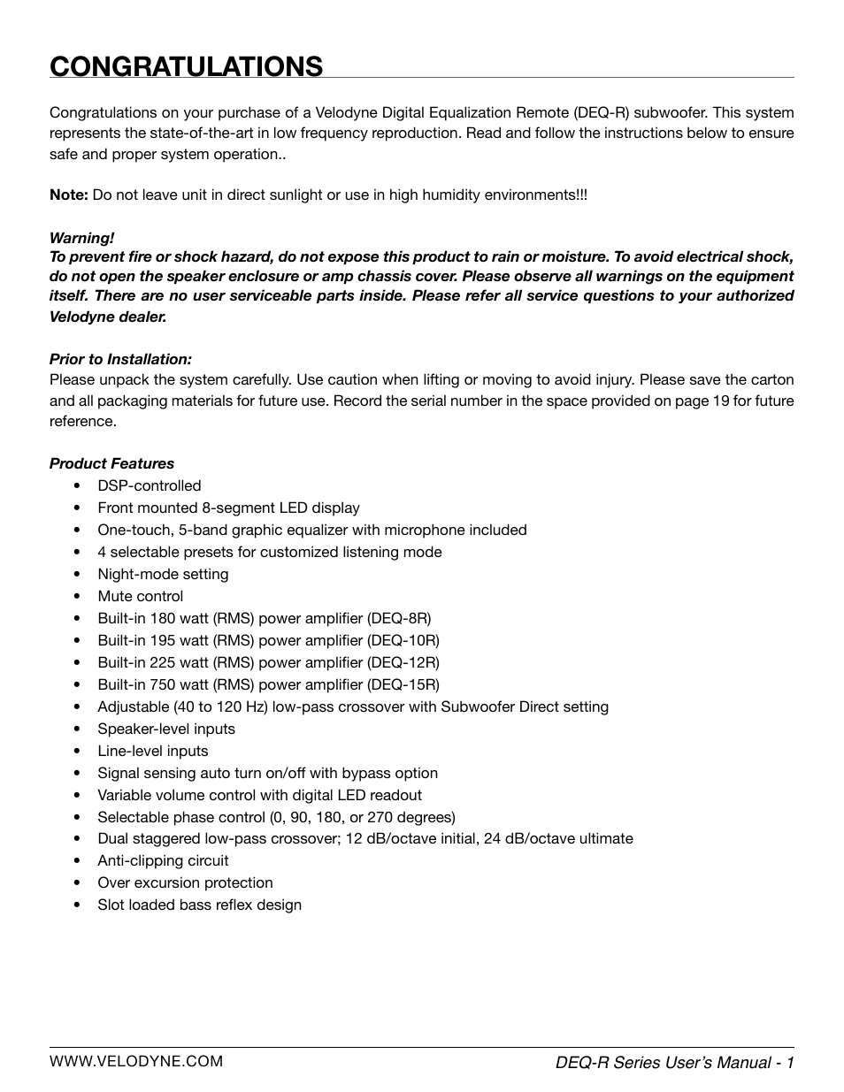 Velodyne DEQ-R Series User Manual | Page 7 / 26