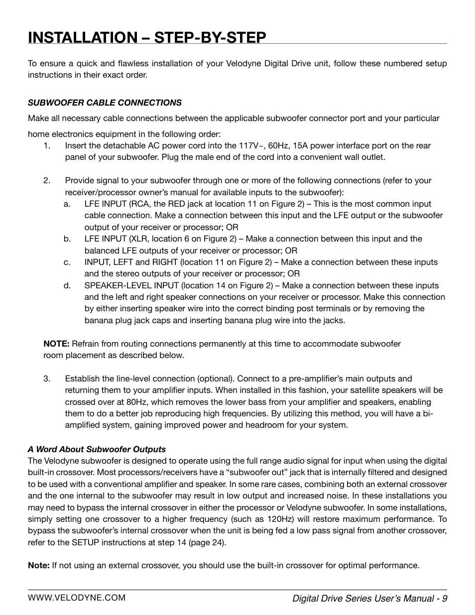Installation – step-by-step | Velodyne Digital Drive Series User Manual | Page 15 / 54