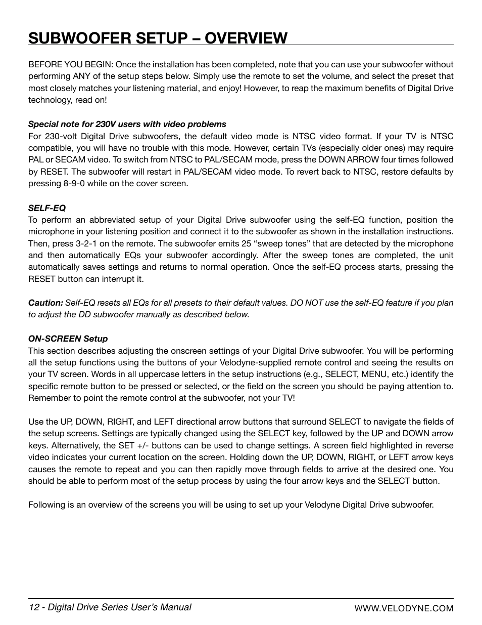 Subwoofer setup – overview | Velodyne Digital Drive Series User Manual | Page 18 / 54