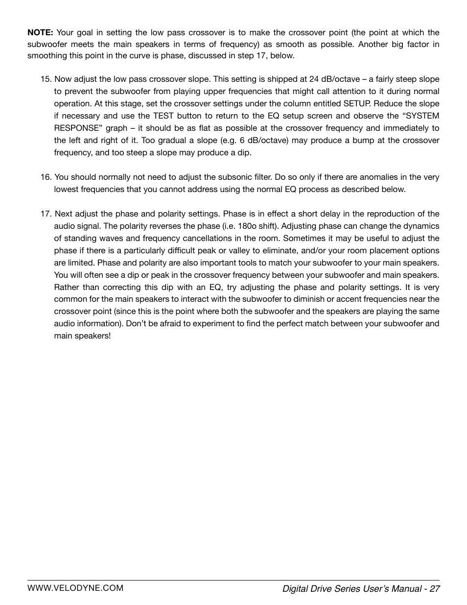 Velodyne Digital Drive Series User Manual | Page 33 / 54