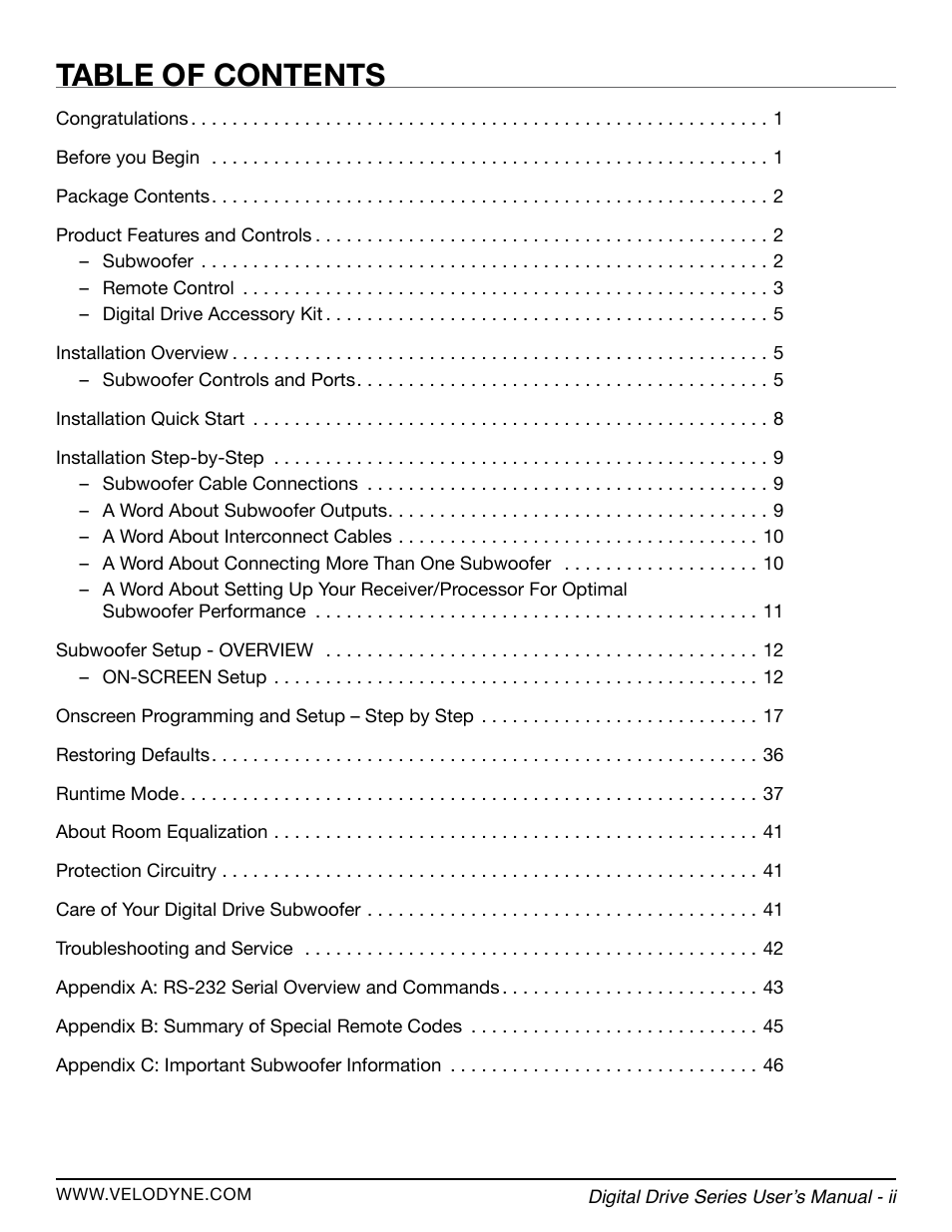 Velodyne Digital Drive Series User Manual | Page 5 / 54