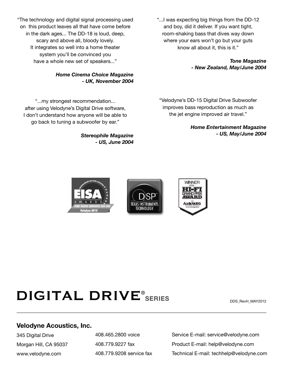 Series velodyne acoustics, inc | Velodyne Digital Drive Series User Manual | Page 54 / 54