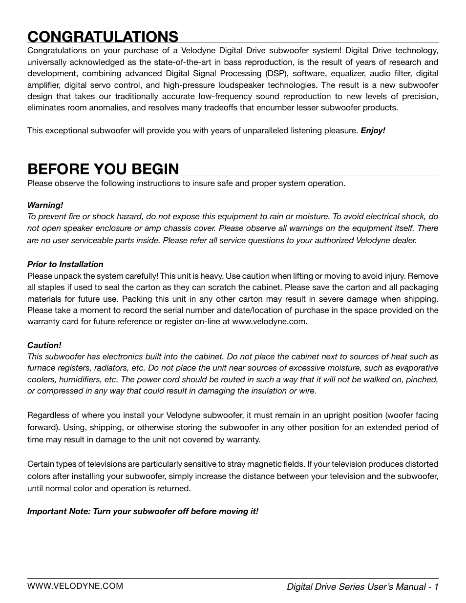 Before you begin | Velodyne Digital Drive Series User Manual | Page 7 / 54