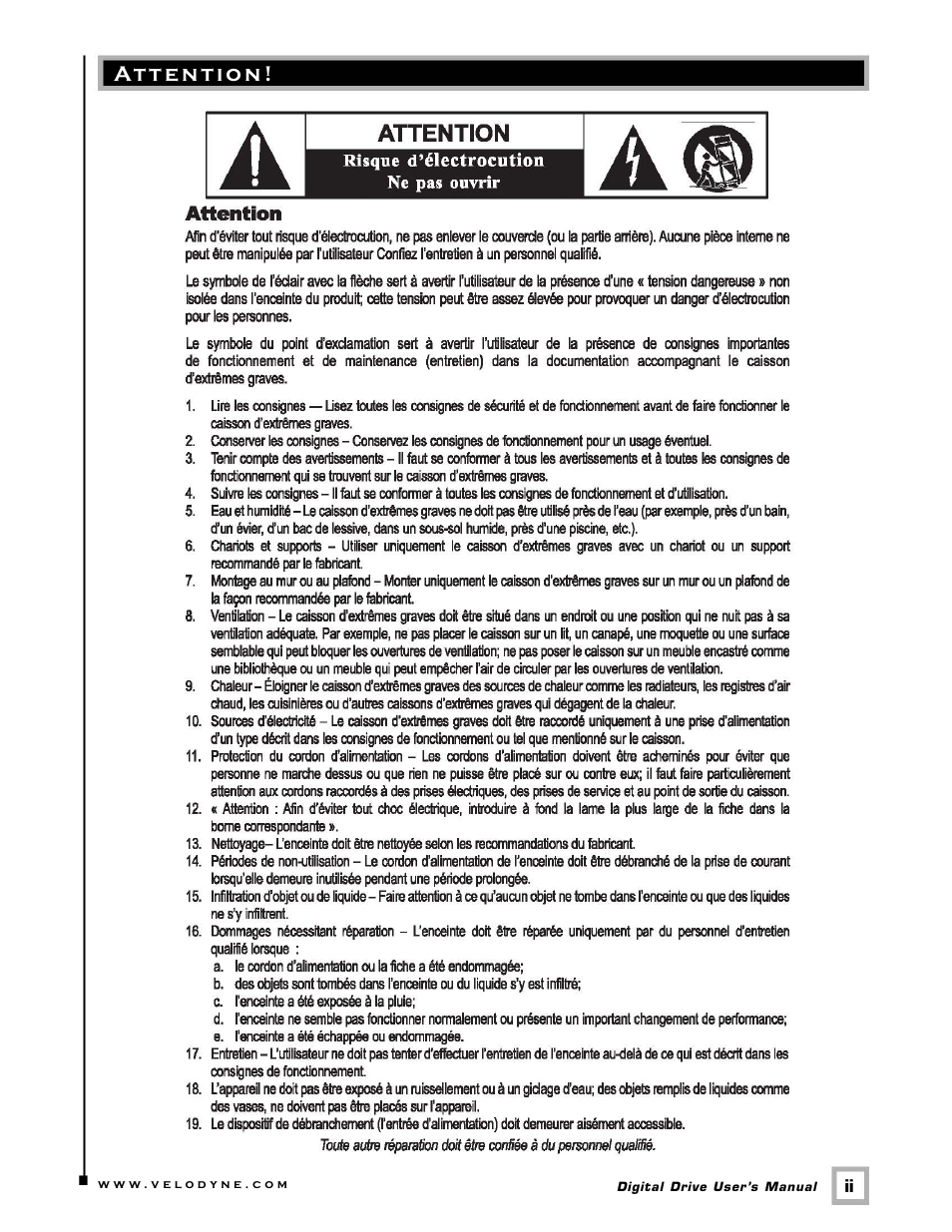 Velodyne Digital Drive 1812 Signature Edition User Manual | Page 3 / 57