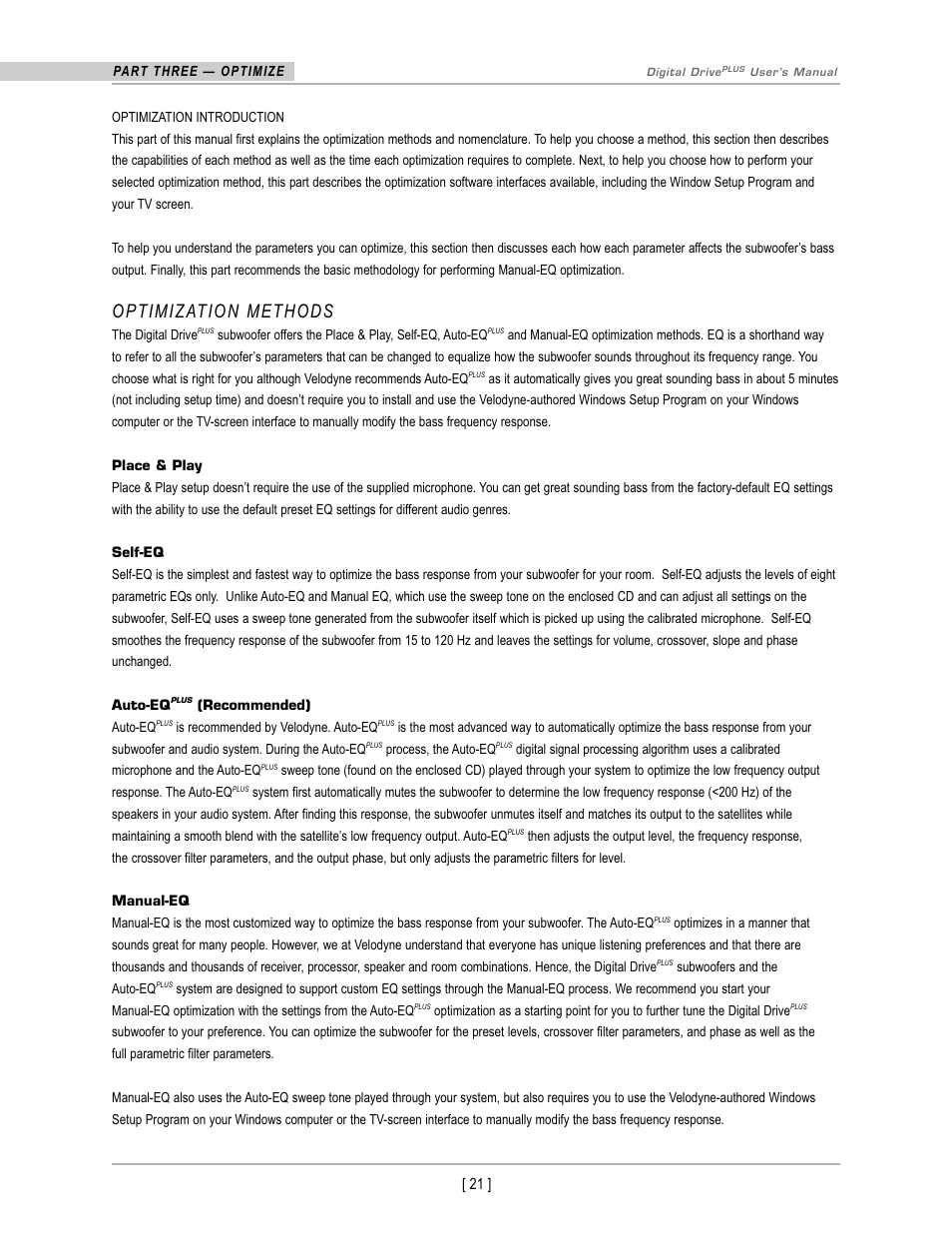 Optimization methods | Velodyne Digital DrivePLUSSeries User Manual | Page 24 / 42