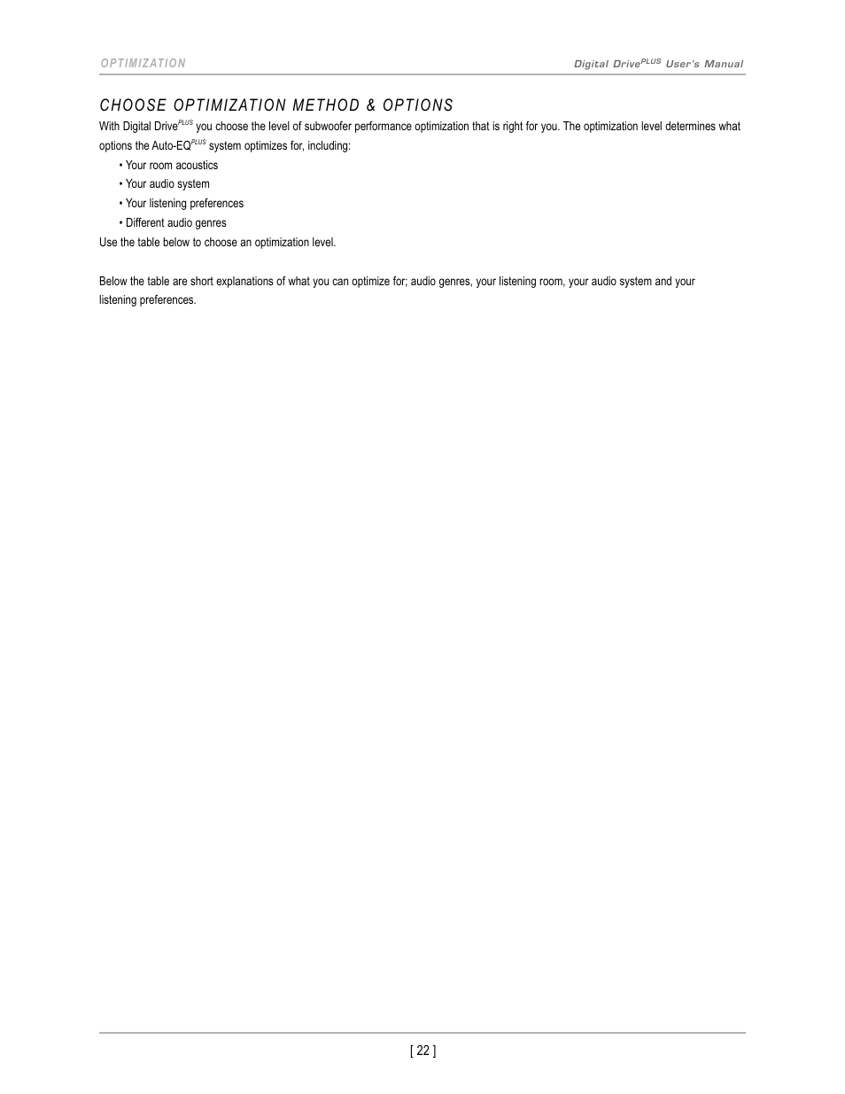 Choose optimization method & options | Velodyne Digital DrivePLUSSeries User Manual | Page 25 / 42