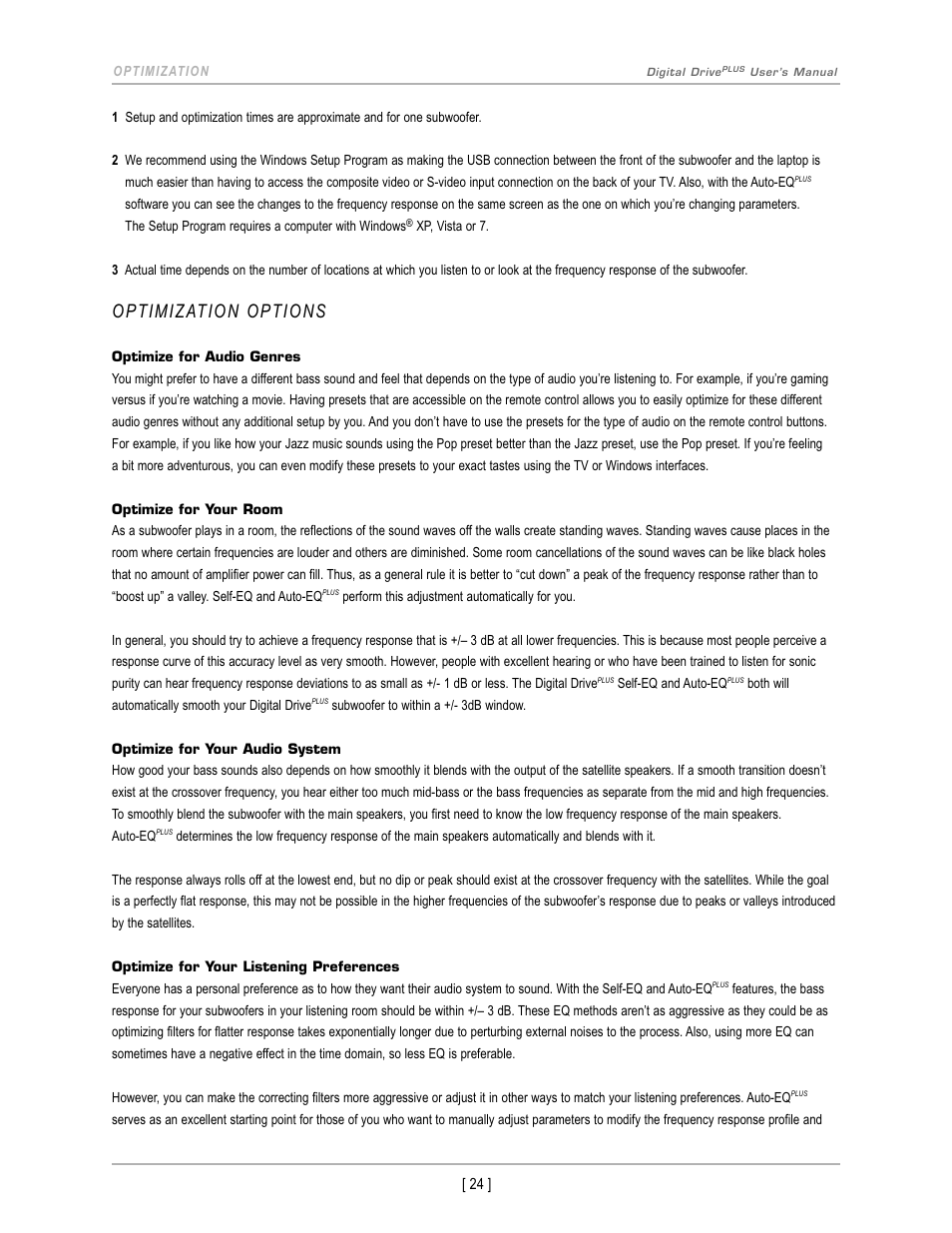 Optimization options | Velodyne Digital DrivePLUSSeries User Manual | Page 27 / 42