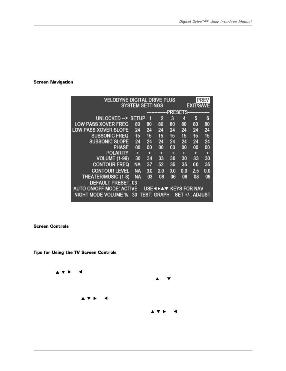 System settings screen | Velodyne Digital DrivePLUSSeries User Manual | Page 26 / 40