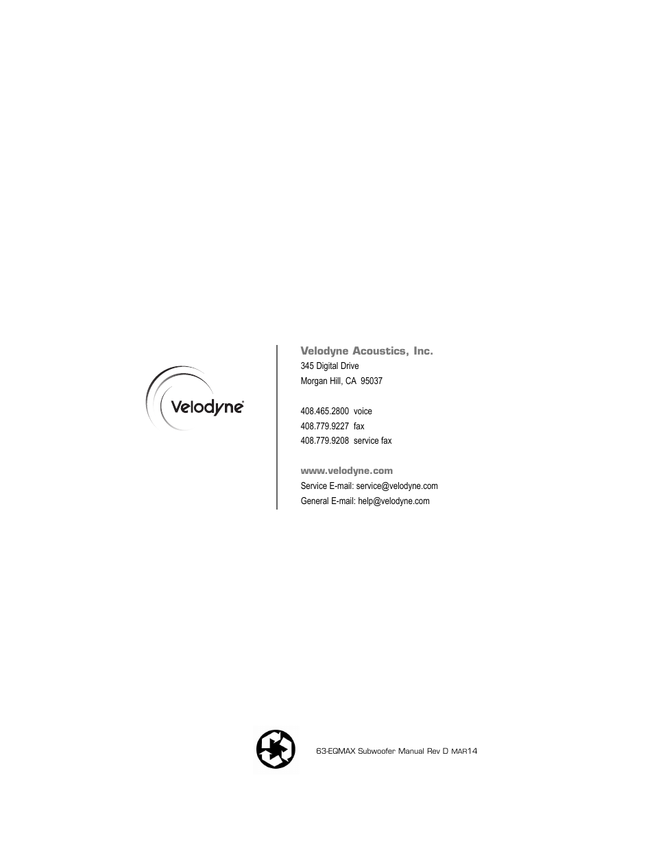 Velodyne EQ-Max Series User Manual | Page 24 / 24