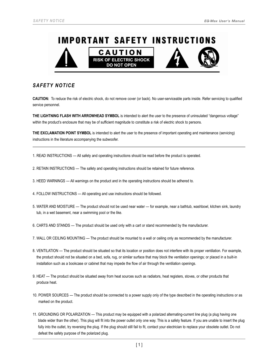 Safety notice | Velodyne EQ-Max Series User Manual | Page 4 / 24