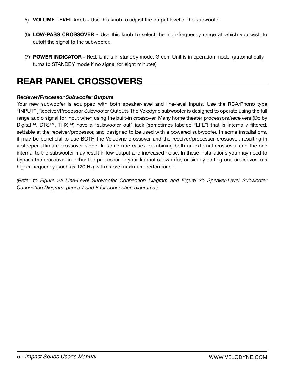 Rear panel crossovers | Velodyne Impact Series User Manual | Page 12 / 20