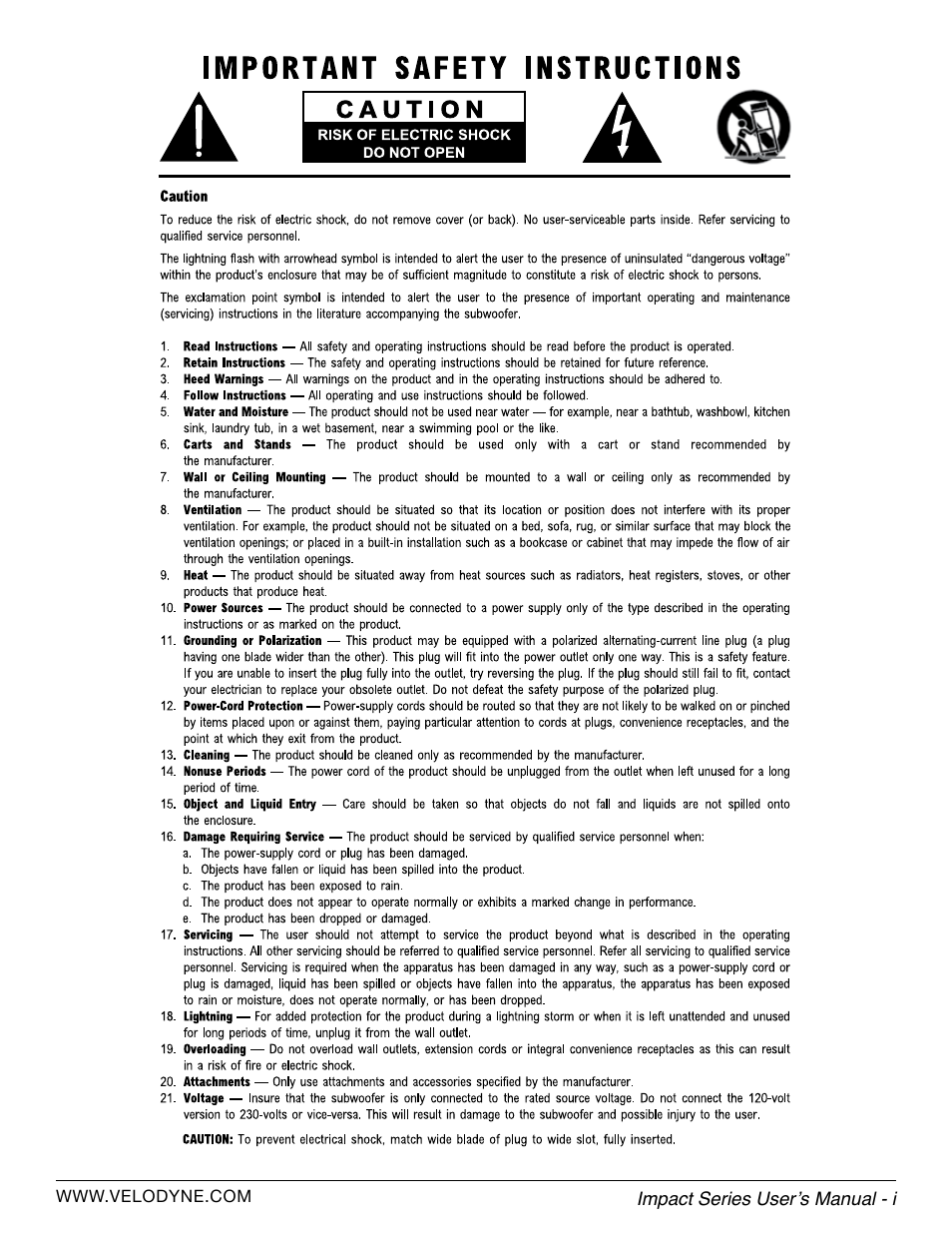 Velodyne Impact Series User Manual | Page 3 / 20