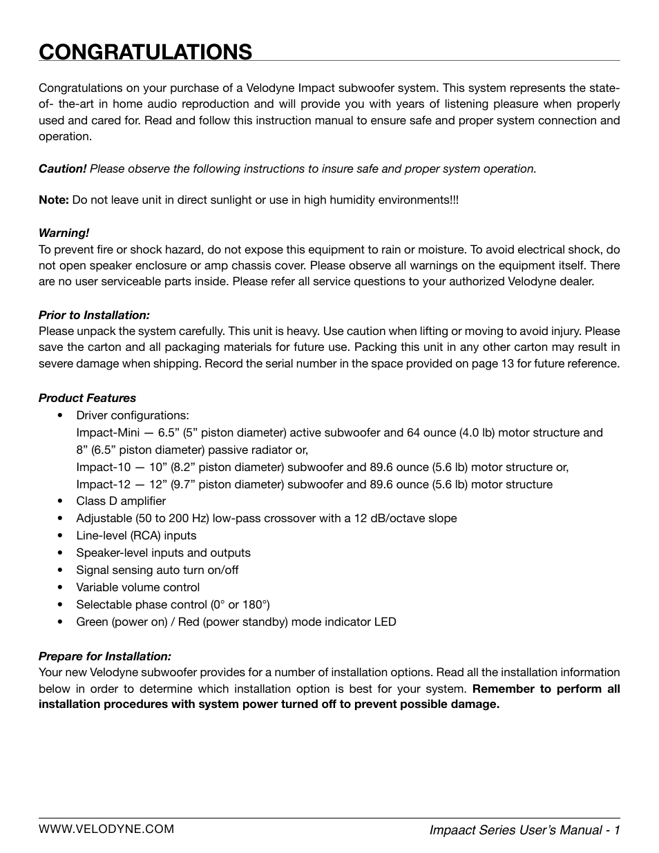 Velodyne Impact Series User Manual | Page 7 / 20