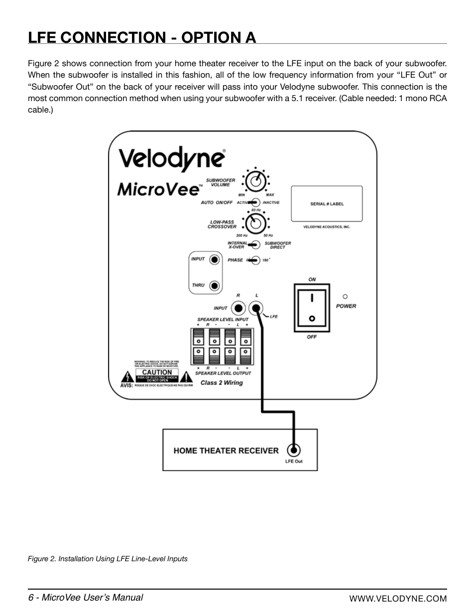 Lfe connection - option a | Velodyne MicroVee User Manual | Page 12 / 24